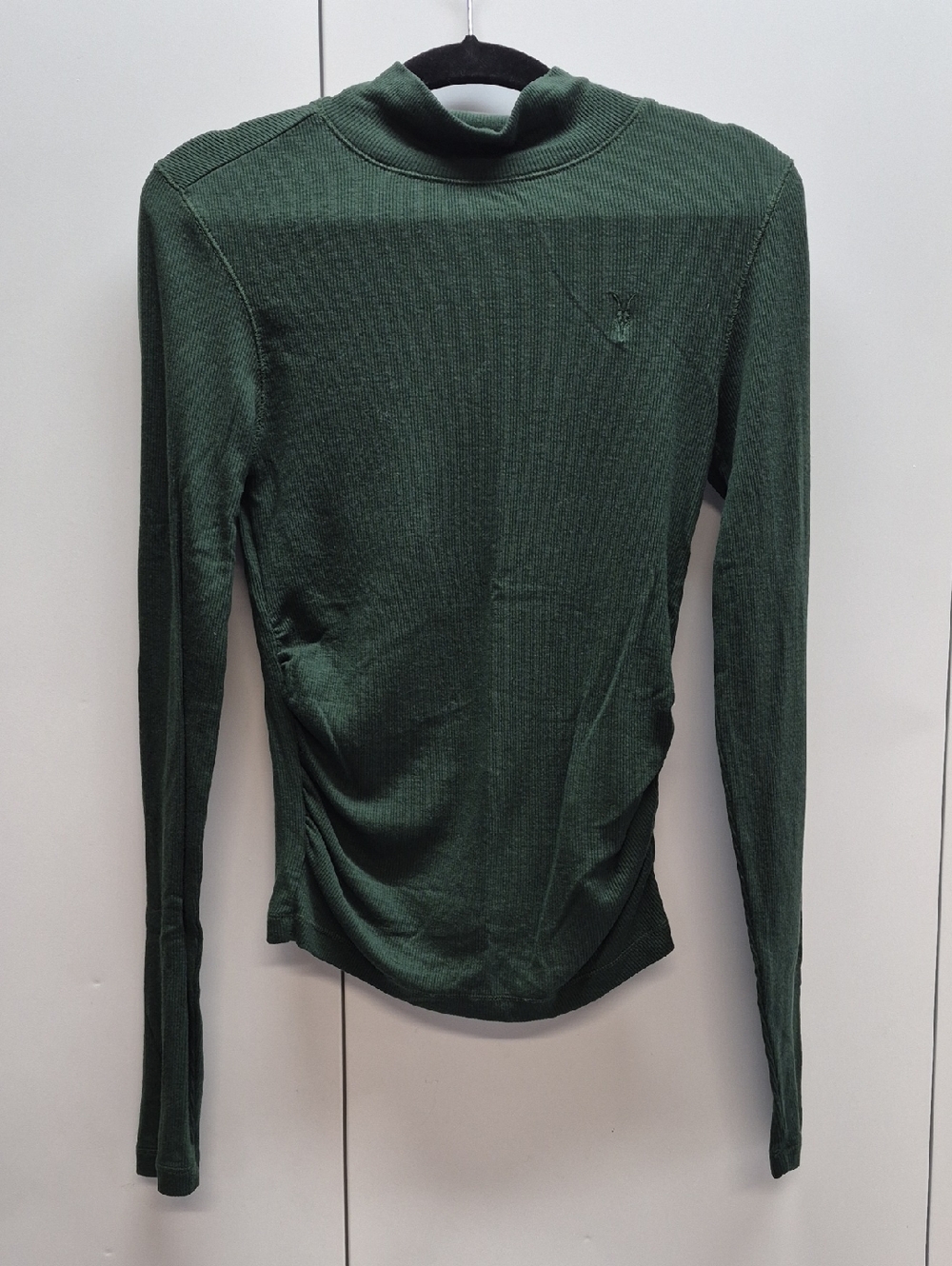 AllSaints Dark Green Ribbed Mock Neck Long Sleeve Top